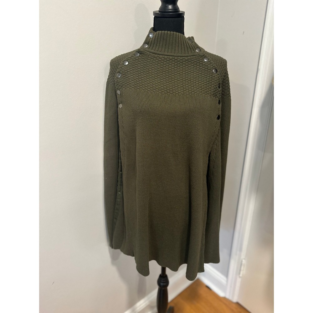 G.I.L.I. Military Poncho Sweater Sz:1XL Olive Green Button Snap Mock Neck Knit